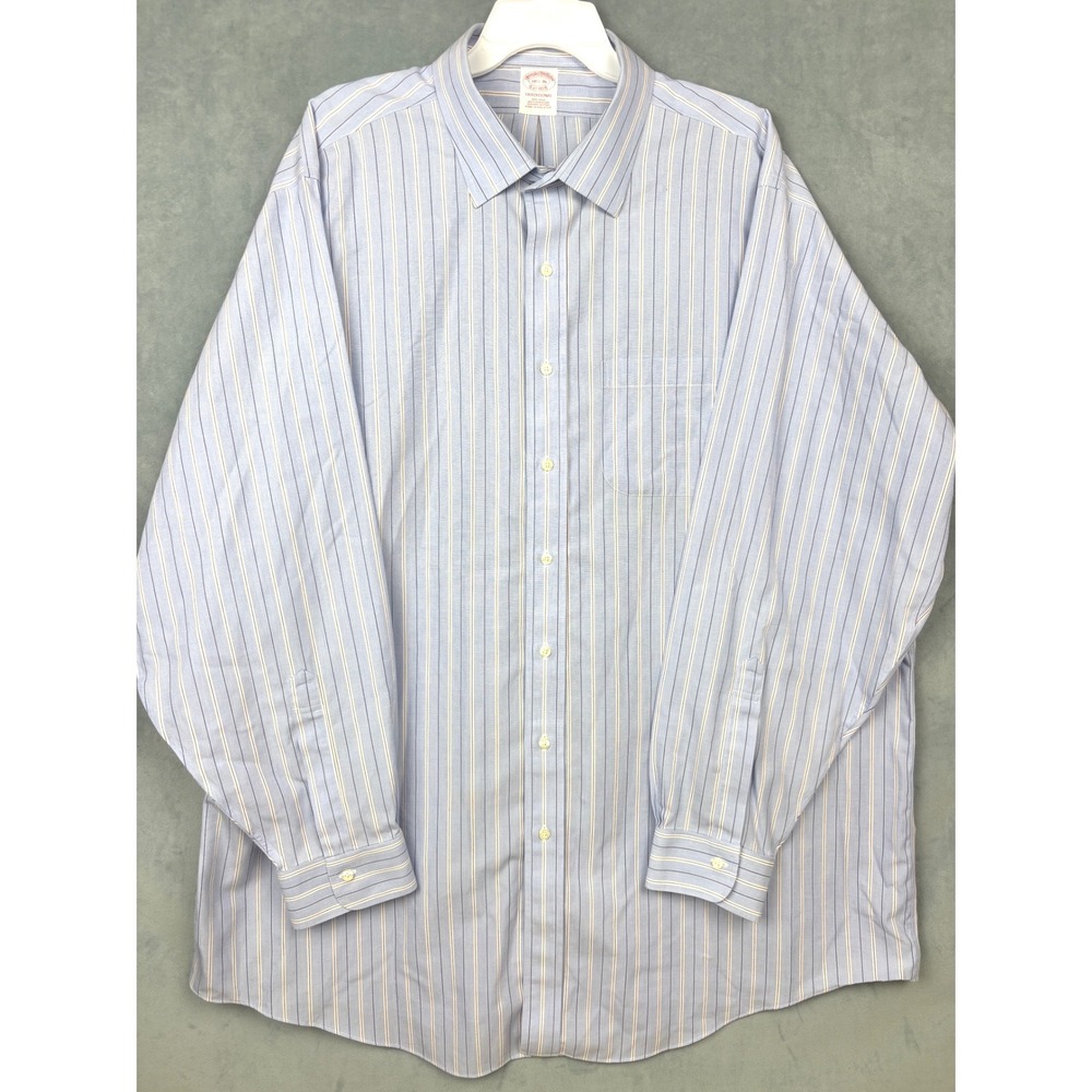 Brooks Brothers Traditional Fit Non-Iron Striped Dress Shirt Blue 18.5 36
